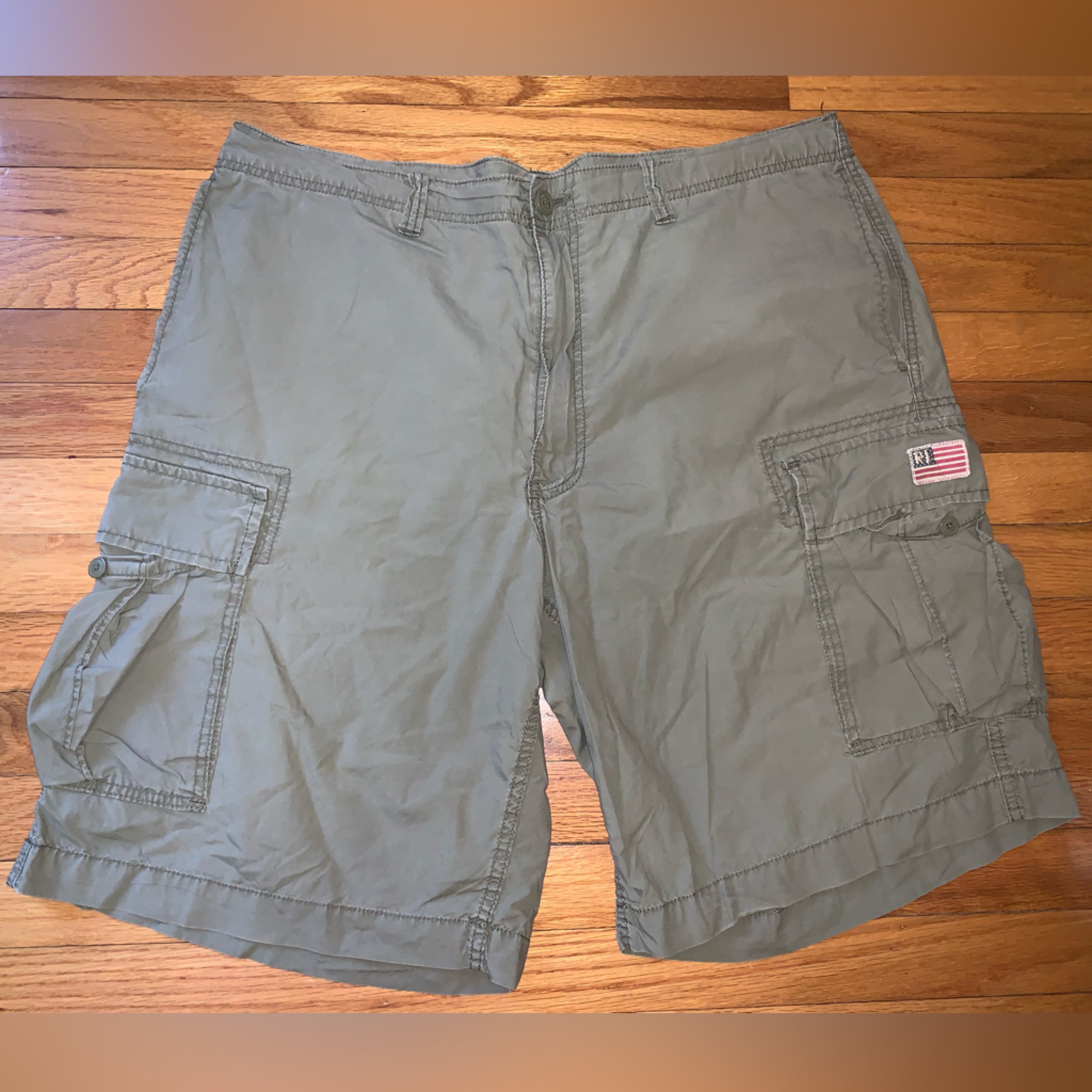 Polo Ralph Lauren Cargo Shorts Utility Green Embroidered American Flag Mens 40